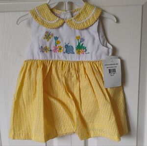 NWT Yellow Gingham Peter Pan Collar Dress with Embroidered Garden